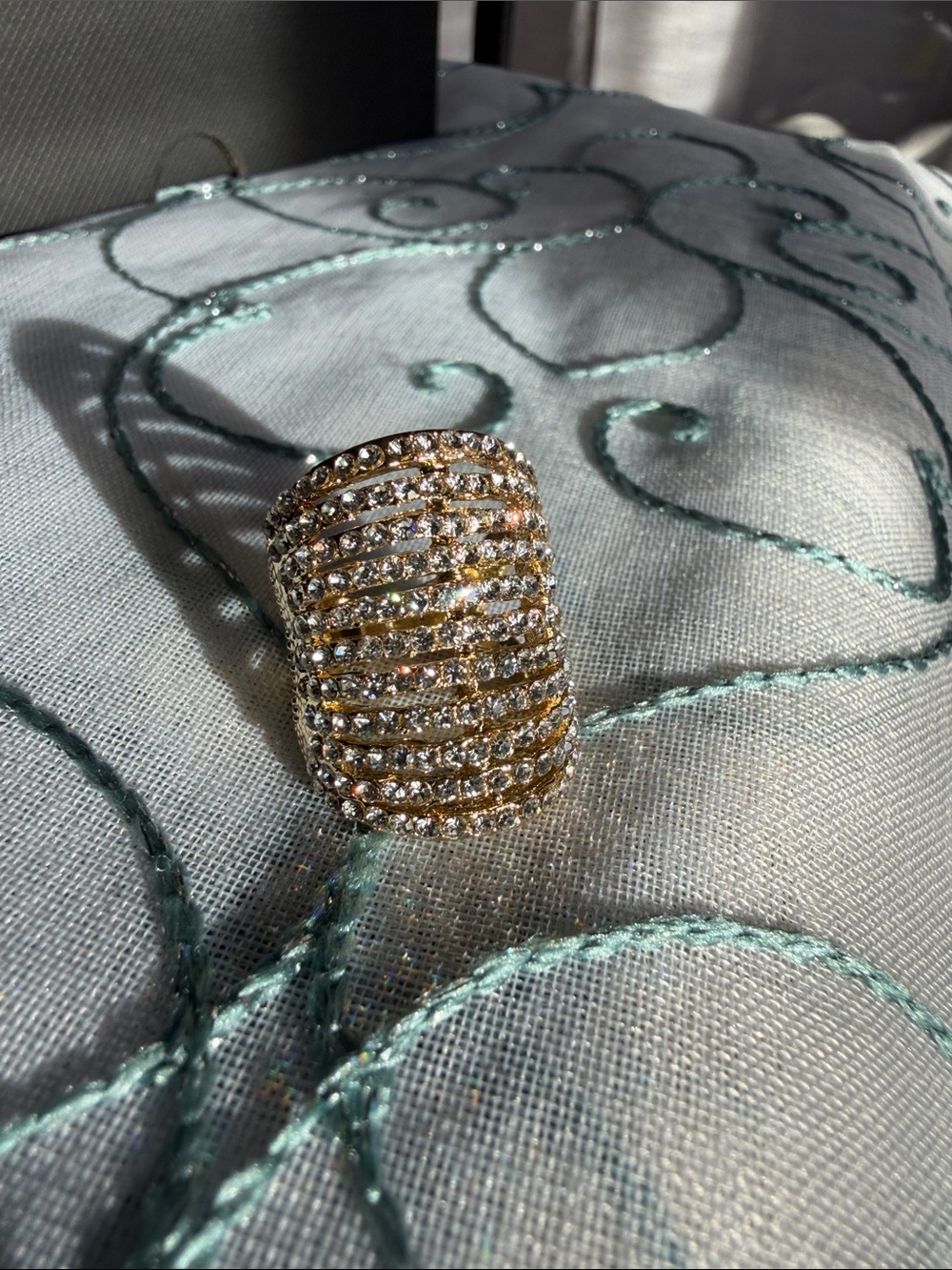 Gold Crystal Multi-Row Statement Ring - Women Jewelry